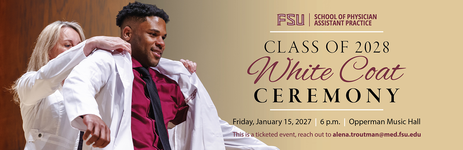 A Physician Assistant student is being coated by an FSU Faculty.