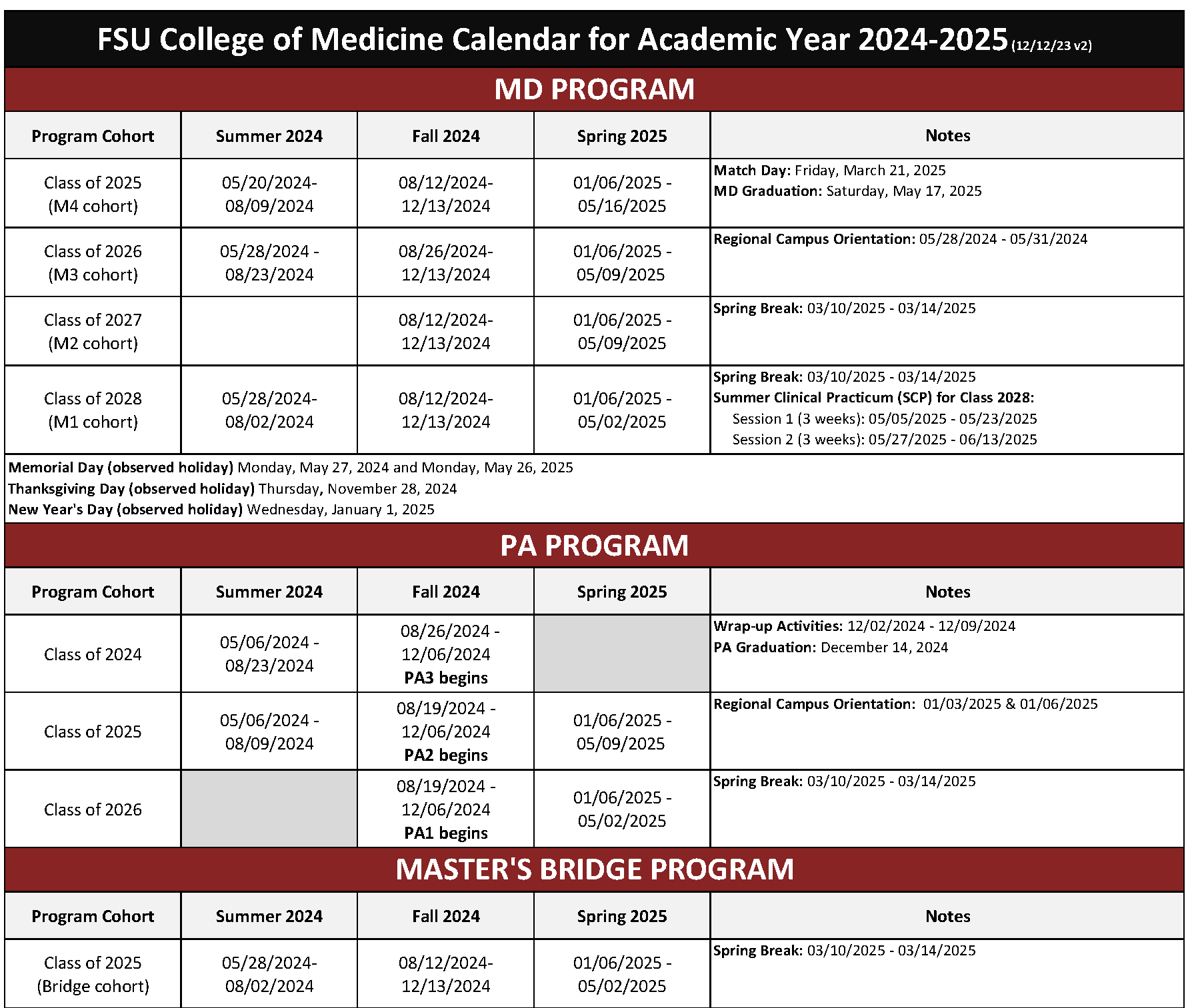 AY2024-2025 Academic Program Calendars v2 IMAGE