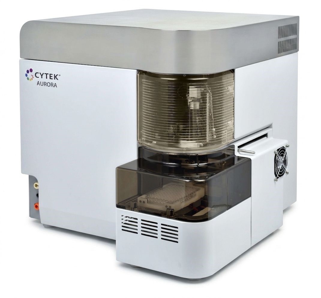 Image shows a Cytek Aurora machine.