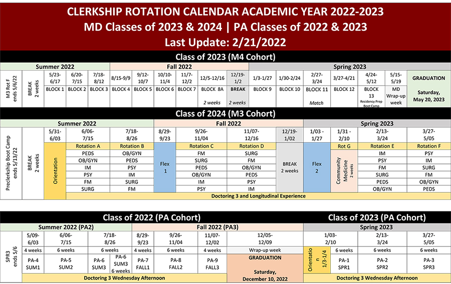 Clerkship Rotation Academic Calnder AY2022-2023