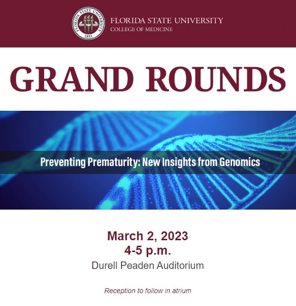 Flyer for Grand Rounds event - Preventing Prematurity: New Insights from Genomics