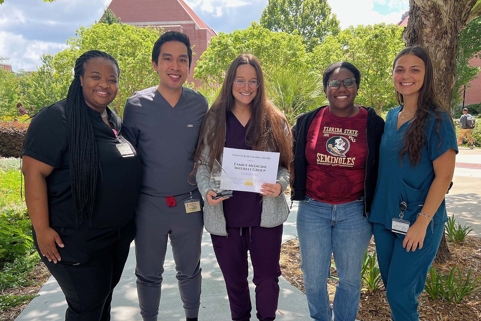 First- and second-year medical students from the Family Medicine Interest Group were recognized with the Chauffeur of Change Award.