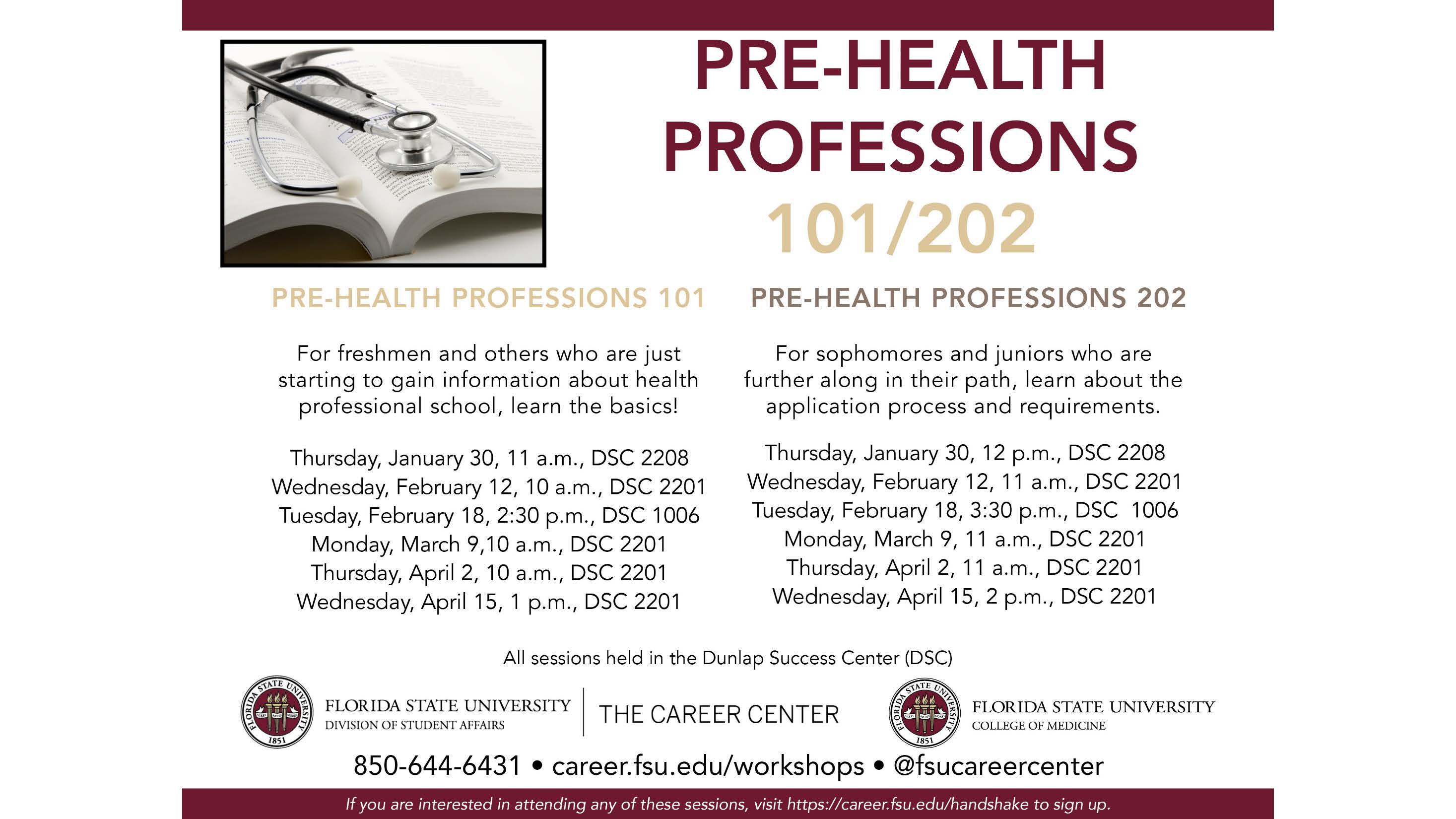 PreHealth 101 and 202 Sessions Spring 2020