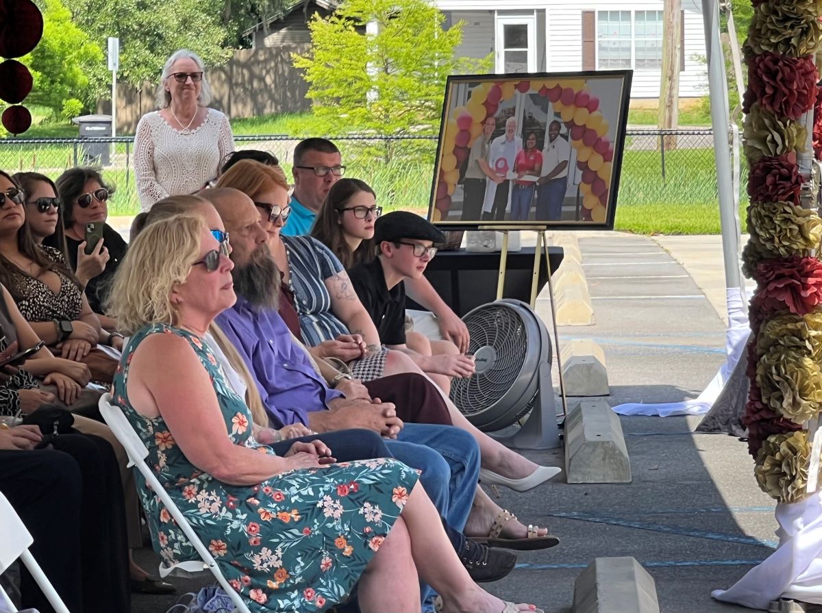 Some of the Van Durme family on the front row at the building dedication. Dan and Pat Van Durme's two grandchildren are at near the far end of the row. (Photo by Robert Thomas, FSU College of Medicine)