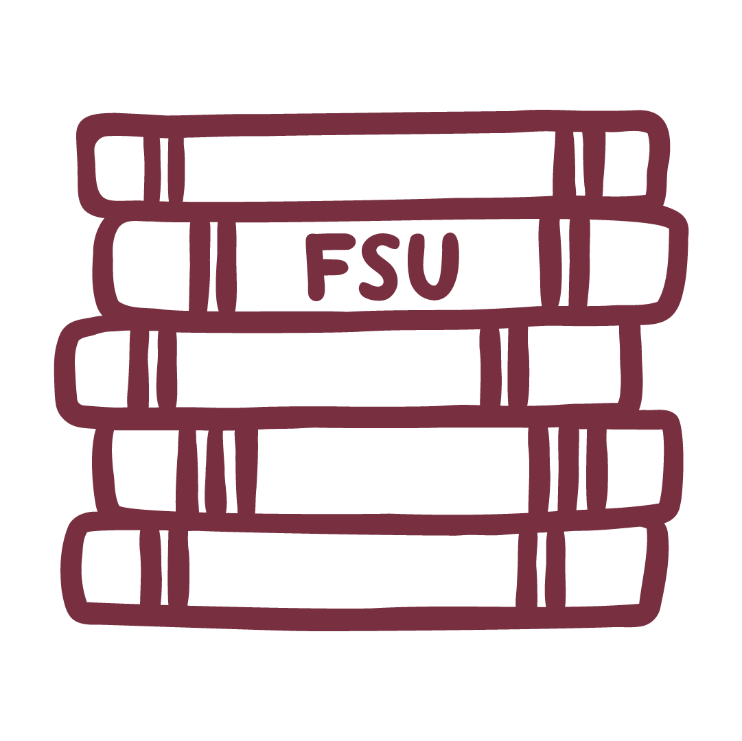Books stacked with FSU Icon