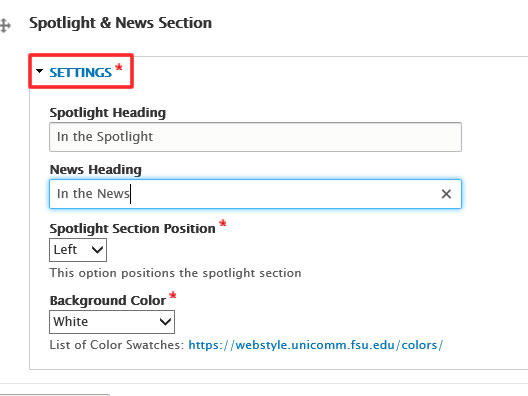 spotlight and news section form