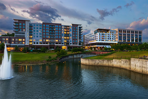 Exterior view of AC by Marriott hotel in Cascades Park, downtown Tallahassee.