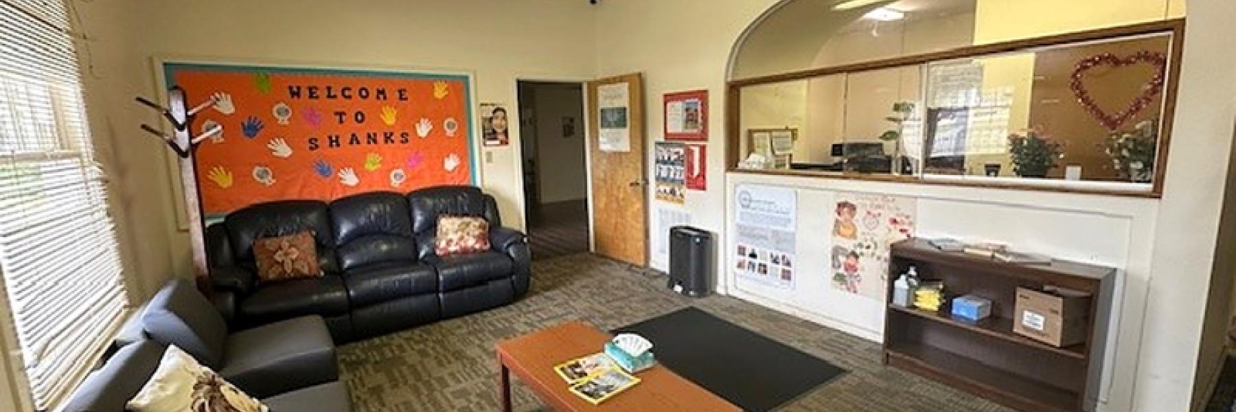Reception area at James A. Shanks Middle School Health Clinic