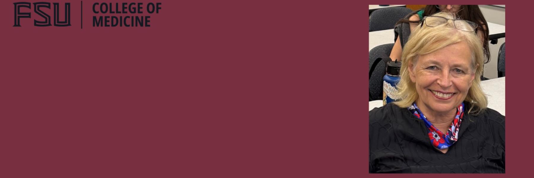 A head shot of Professor Bonnie Spring, Ph.D., on a garnet background