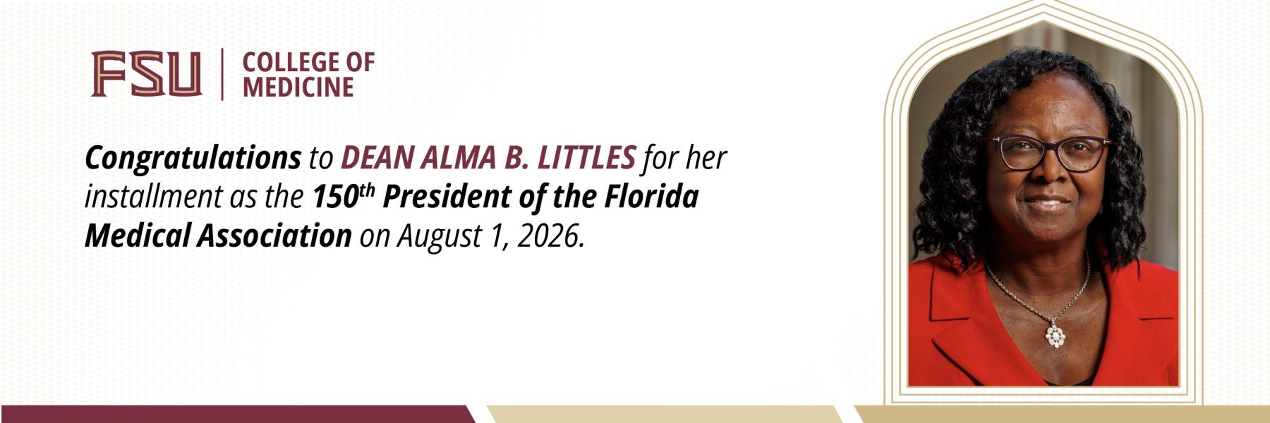 Congratulations to Alma Littles, Dean, for being the first medical school dean chosen to lead the FMA. 