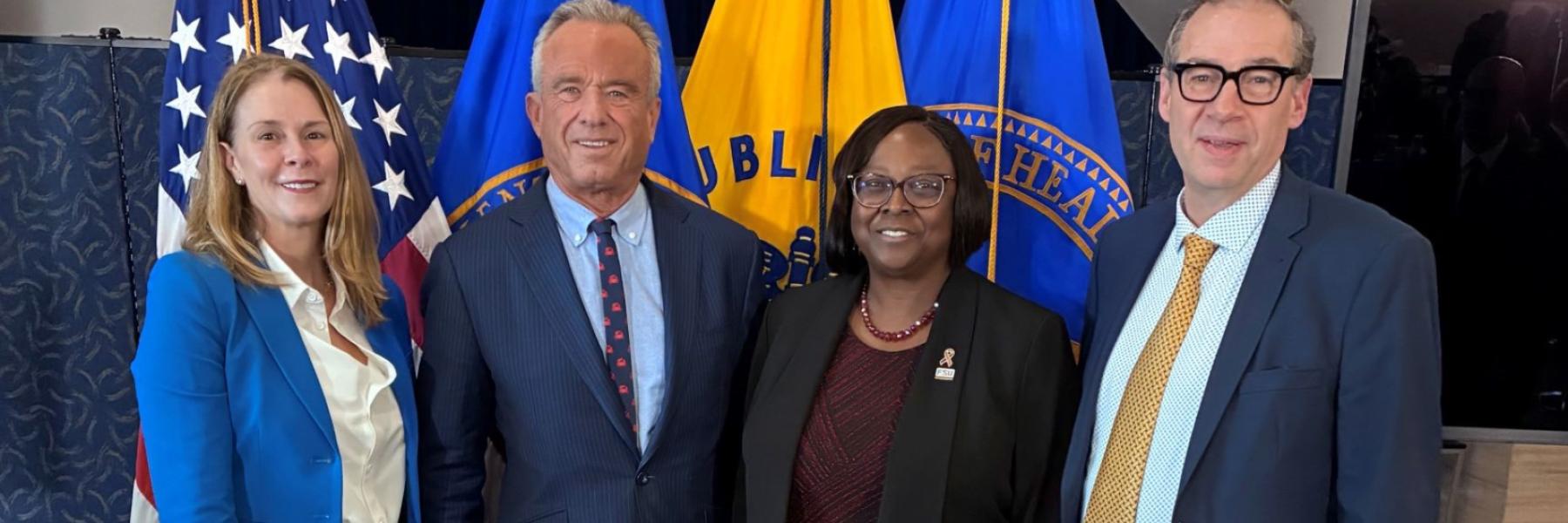 From left, Professor Regan Bailey, Ph.D., U.S. Health and Human Services Secretary Robert F. Kennedy Jr., FSU College of Medicine Dean Alma B. Littles, M.D., and FSU Professor Patrick Stover, Ph.D. 