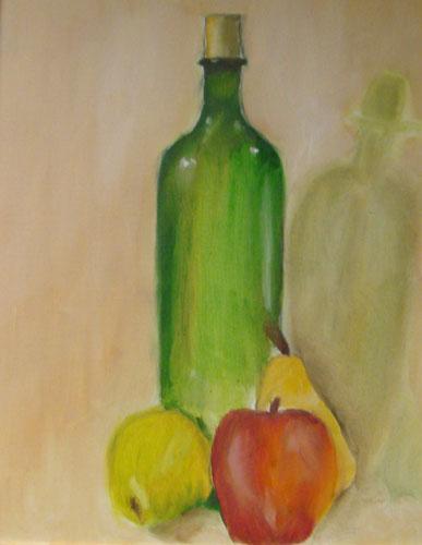 Green Bottle with Fruit by Sylvia Cordero