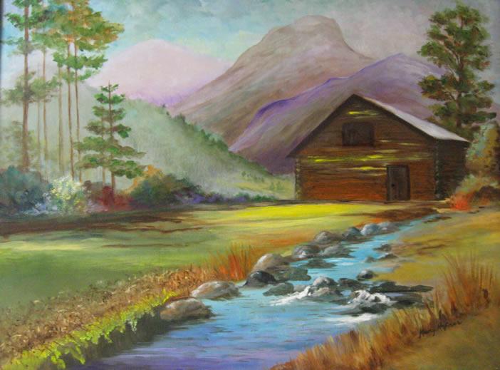 Cabin by the Stream by Mary Hafner