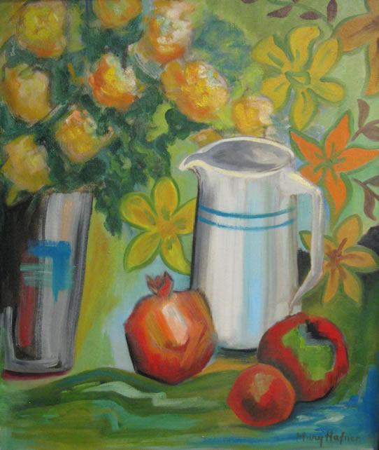 Pitcher and Pomegranate by Mary Hafner