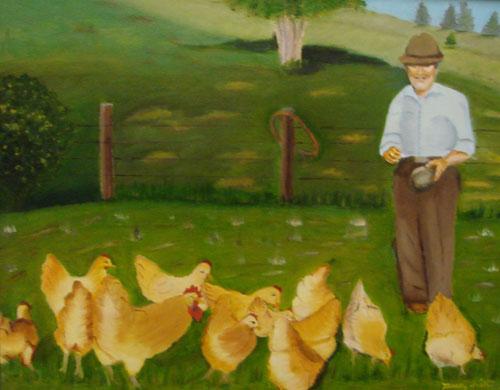 Dad with Chickens by Nancy Smith