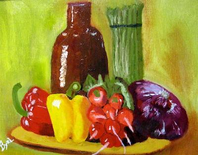 Still Life Vegetables and Oil by Byrl Clayton