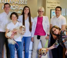 Med Students participating in animal therapy program