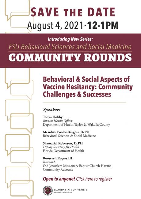 Flyer for inaugural FSU BSSM Community Rounds event