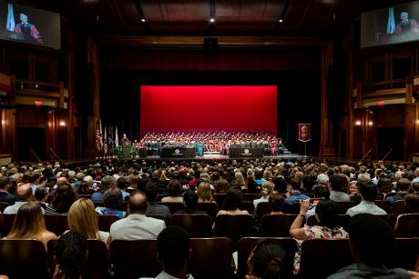 The Ruby Diamond stage was filled with garnet caps and gowns.