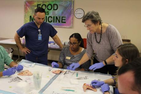 Class of 2020 participating in the Doctoring 3 course called Dermatological Procedures and Suturing Practice