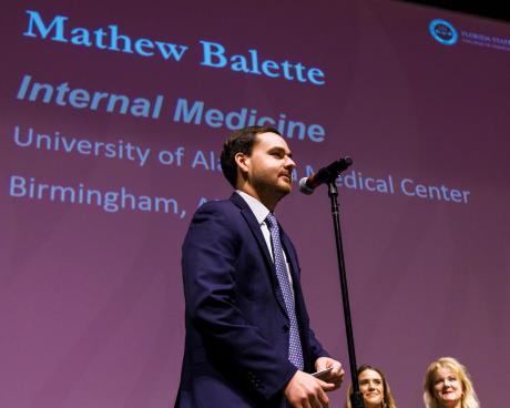 Mathew Balette announces his match in Internal Medicine at the University of Alabama Medical Center in Birmingham, Ala.