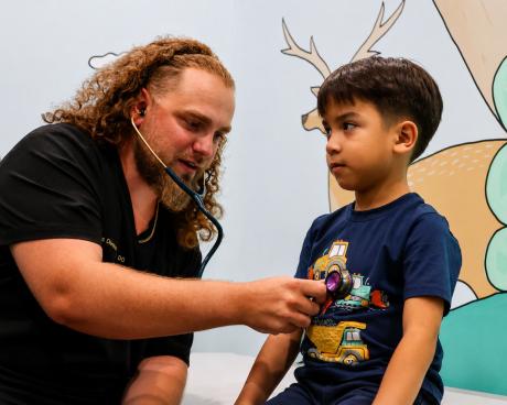 Nicholas Dietschweiler, D.O., a resident in the Family Medicine Residency Program at Ascension Sacred Heart, Emerald Coast, sees patients at the Point Washington Medical Clinic, which is open to all, regardless of ability to pay.
