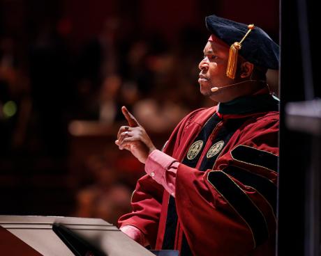 Dr. Anthony Speights make his point addressing the M.D. Class of 2026.