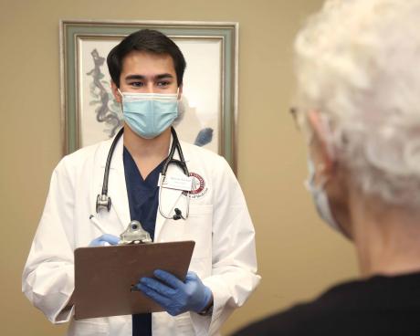 First-year student Spencer Kortum volunteered at FSU PrimaryHealth during the vaccine rollout.